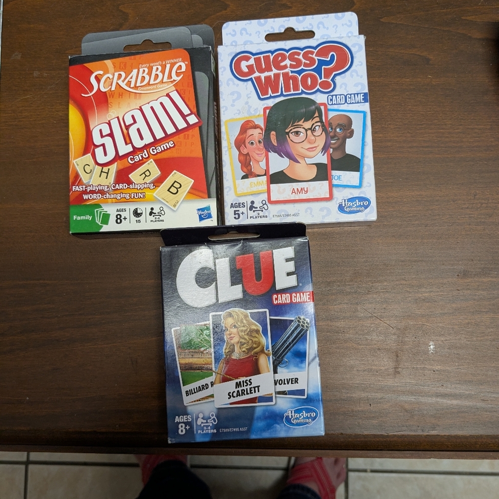 Vintage Card games-new, never opened. SLAM, GUESS WHO AND CLUE